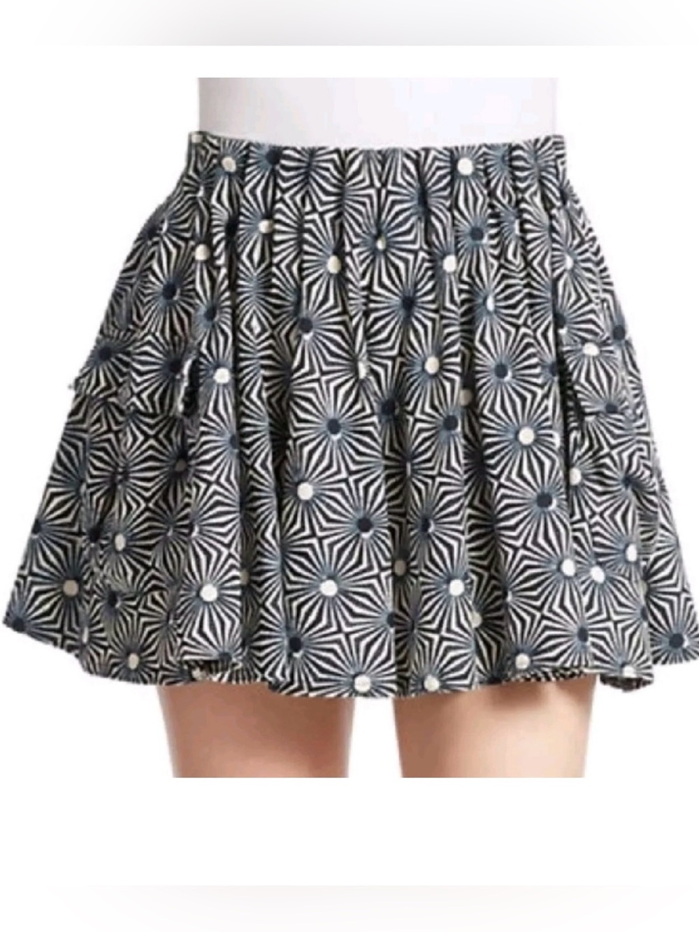 Free People So Much Fun  Black & White Geo Daisy Pleated Mini Skirt
